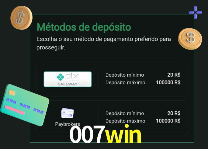 O cassino 007win oferece uma grande variedade de métodos de pagamento
